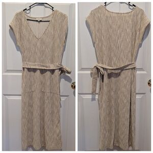 Loft Size Medium Cream & Brown Terry Midi Belted Dress with Pockets